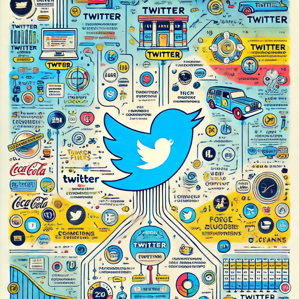 A colorful infographic shows Twitter's partnerships with various companies.